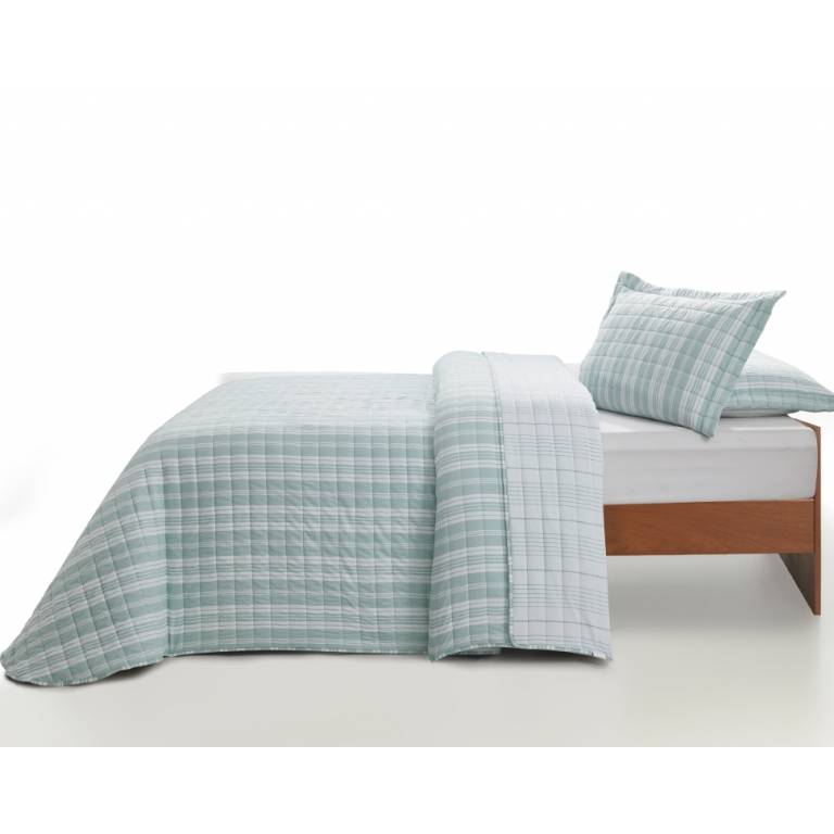 EDREDON ENTRETIEMPO HILO TINTADO Y FUNDAS DE COJIN turquesa