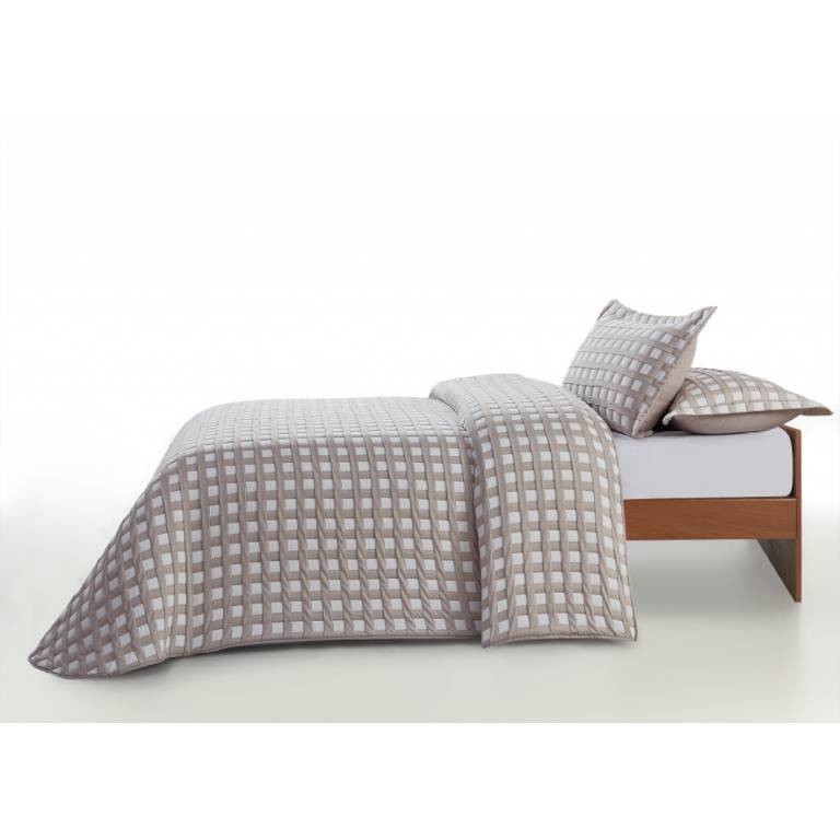 CONJUNTO COLCHA CUADRITOS PIQUÉ Y FUNDAS DE COJÍN (beige, Cama 105:200x270)