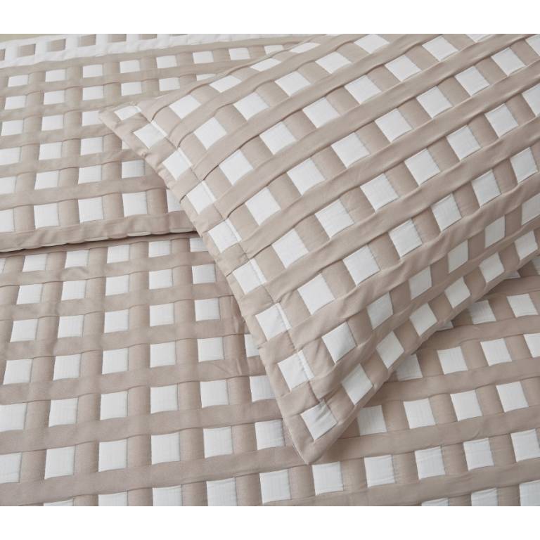 CONJUNTO COLCHA CUADRITOS PIQUÉ Y FUNDAS DE COJÍN (beige, Cama 105:200x270)