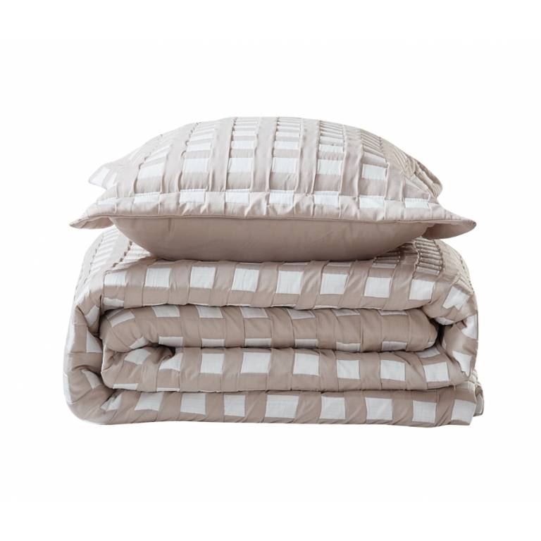 CONJUNTO COLCHA CUADRITOS PIQUÉ Y FUNDAS DE COJÍN (beige, Cama 105:200x270)