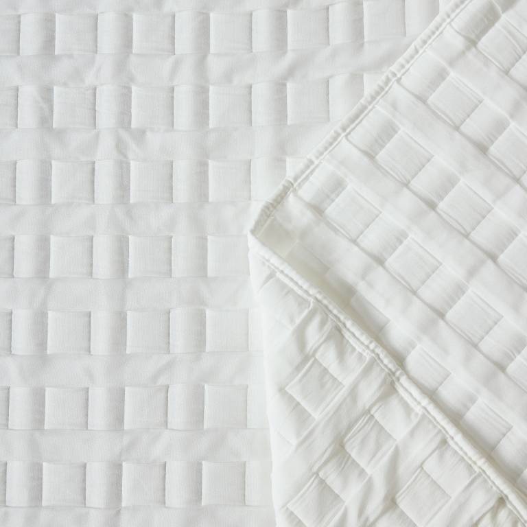 CONJUNTO COLCHA CUADRITOS PIQUÉ Y FUNDAS DE COJÍN (blanco, Cama 150:250x270)