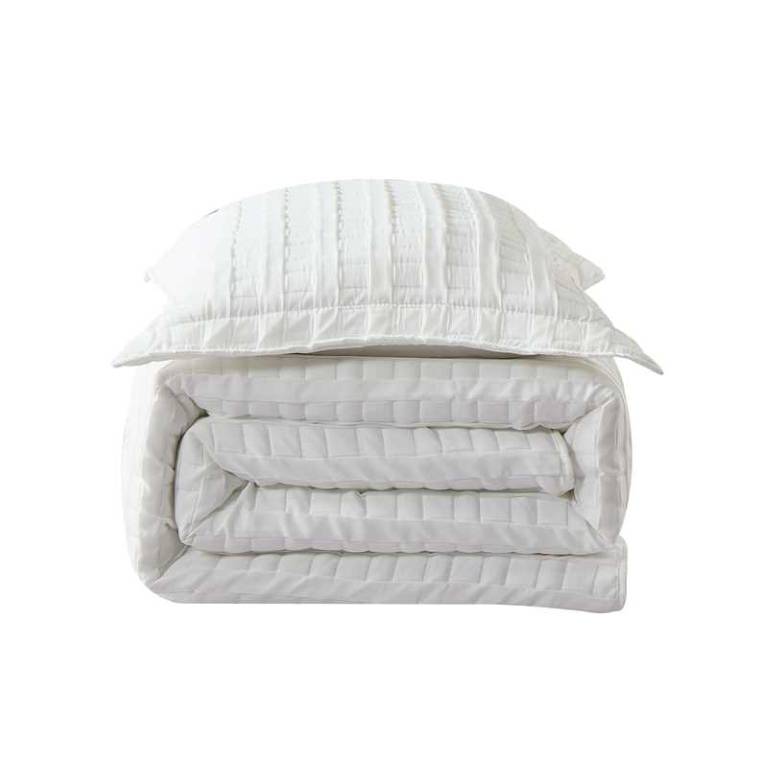 CONJUNTO COLCHA CUADRITOS PIQUÉ Y FUNDAS DE COJÍN (blanco, Cama 150:250x270)