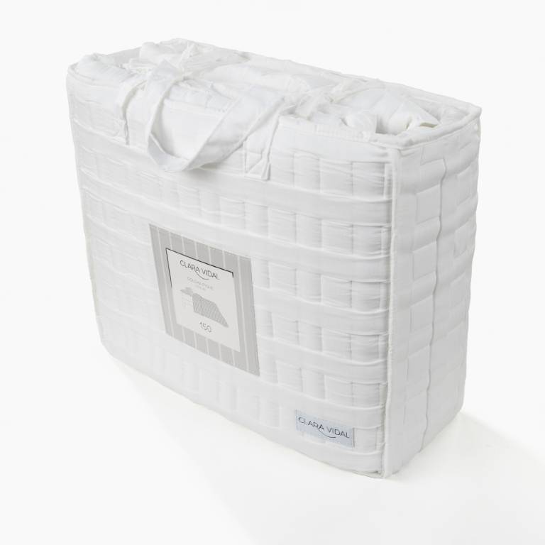 CONJUNTO COLCHA CUADRITOS PIQUÉ Y FUNDAS DE COJÍN (blanco, Cama 150:250x270)