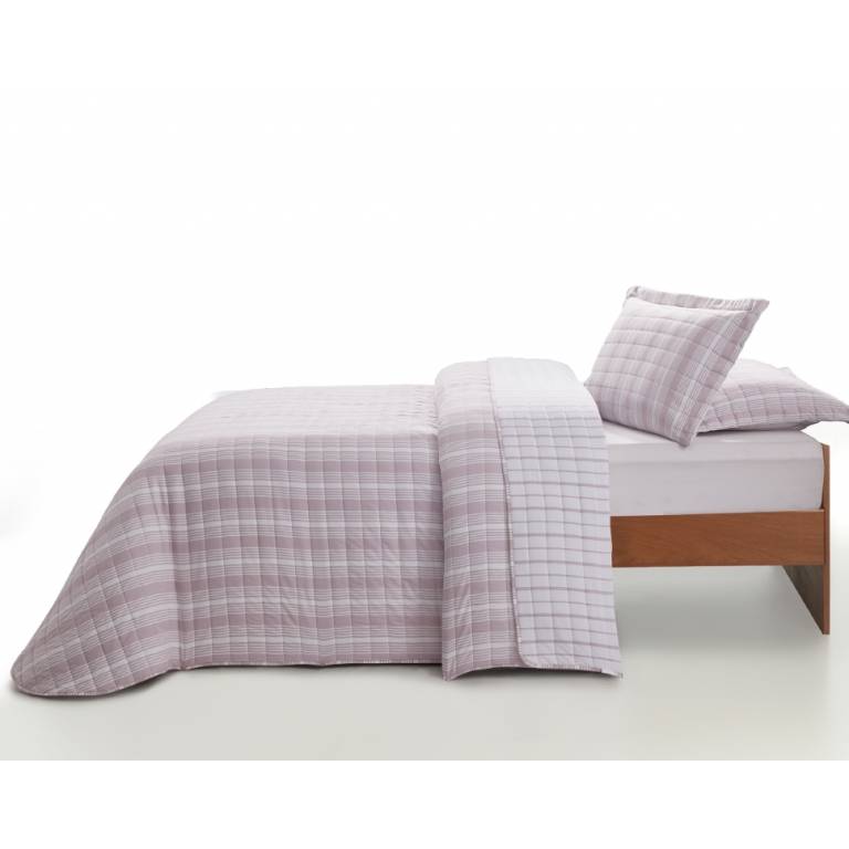 EDREDON ENTRETIEMPO HILO TINTADO Y FUNDAS DE COJIN rosa