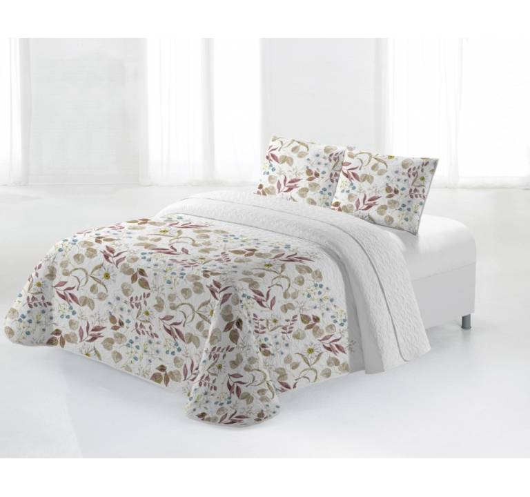 CONJUNTO COLCHA BOUTI ESTAMPADO DE FLORES Y FUNDAS DE COJIN