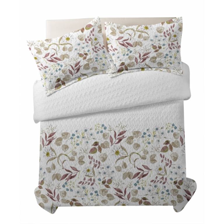 CONJUNTO COLCHA BOUTI ESTAMPADO DE FLORES Y FUNDAS DE COJIN (beige, Cama 135:235x270)