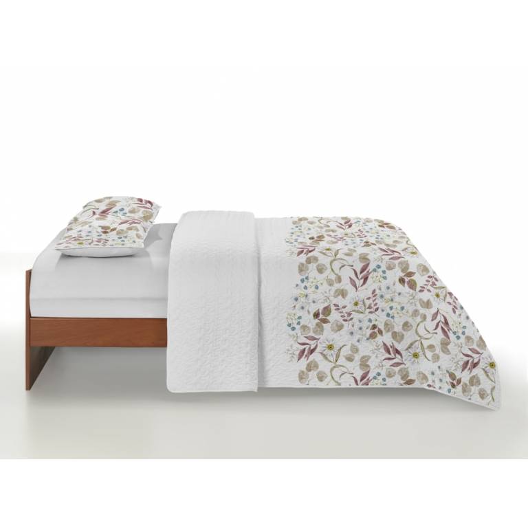 CONJUNTO COLCHA BOUTI ESTAMPADO DE FLORES Y FUNDAS DE COJIN (beige, Cama 135:235x270)