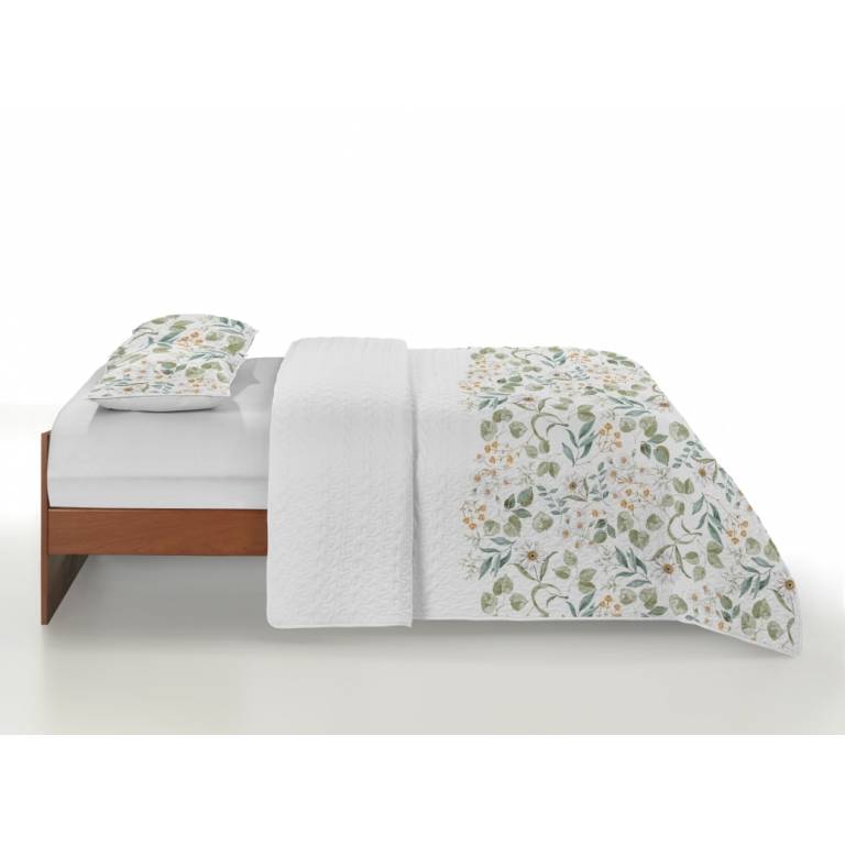 CONJUNTO COLCHA BOUTI ESTAMPADO DE FLORES Y FUNDAS DE COJIN (verde, Cama 135:235x270)