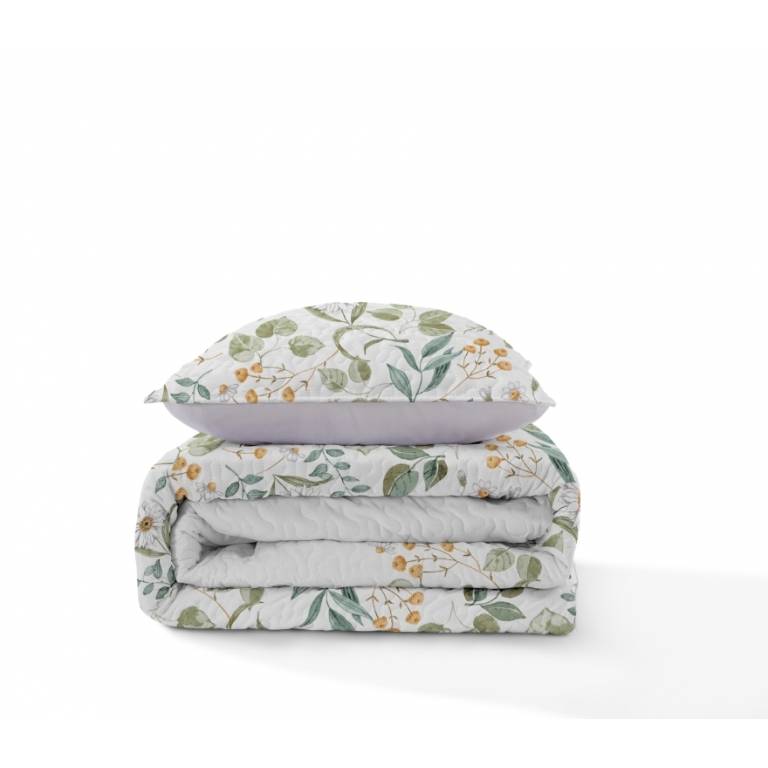 CONJUNTO COLCHA BOUTI ESTAMPADO DE FLORES Y FUNDAS DE COJIN (verde, Cama 135:235x270)