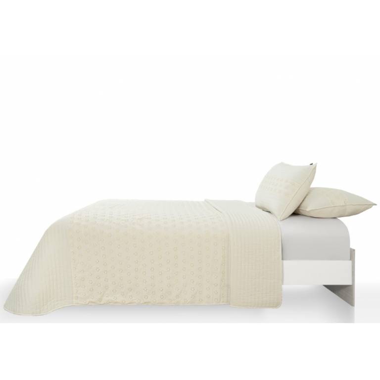 CONJUNTO COLCHA BORDADA TACTO SUAVE Y FUNDAS DE COJIN (natural, Cama 150:250x270)