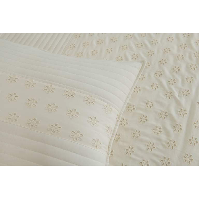 CONJUNTO COLCHA BORDADA TACTO SUAVE Y FUNDAS DE COJIN (natural, Cama 150:250x270)