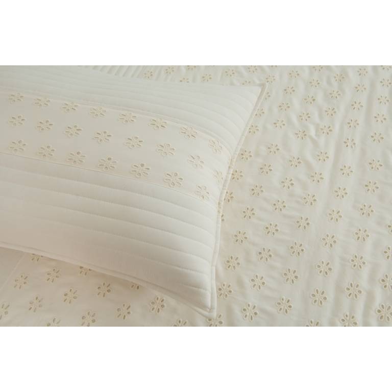 CONJUNTO COLCHA BORDADA TACTO SUAVE Y FUNDAS DE COJIN (natural, Cama 150:250x270)