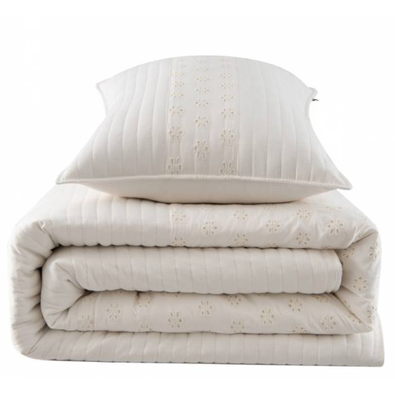 CONJUNTO COLCHA BORDADA TACTO SUAVE Y FUNDAS DE COJIN (natural, Cama 150:250x270)