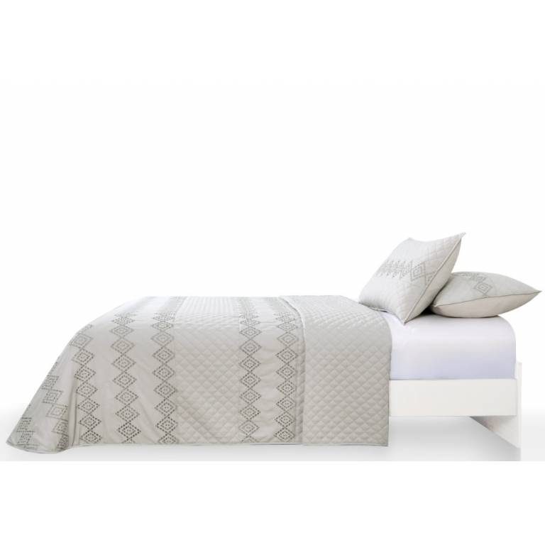 CONJUNTO COLCHA BORDADA TACTO SUAVE Y FUNDAS DE COJIN (gris, Cama 180:280x270)