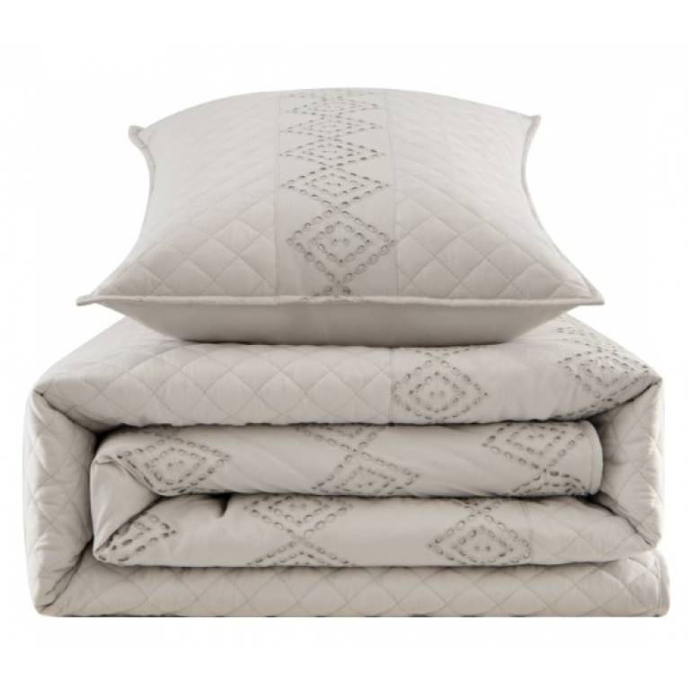 CONJUNTO COLCHA BORDADA TACTO SUAVE Y FUNDAS DE COJIN (gris, Cama 180:280x270)