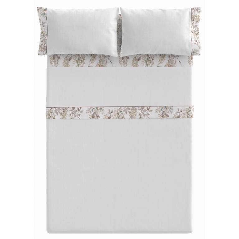 JUEGO SABANAS FLORES 100 ALGODON 3 PIEZAS (beige, Cama 135:220x270)