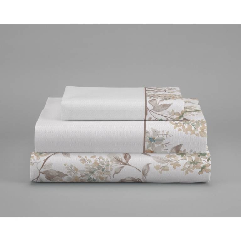 JUEGO SABANAS FLORES 100 ALGODON 3 PIEZAS (beige, Cama 135:220x270)