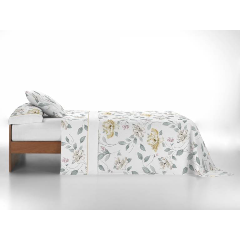 JUEGO SABANAS FLORES 3 PIEZAS (oro, Cama 090:160x270)