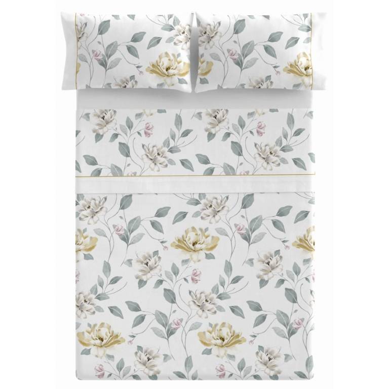 JUEGO SABANAS FLORES 3 PIEZAS (oro, Cama 090:160x270)