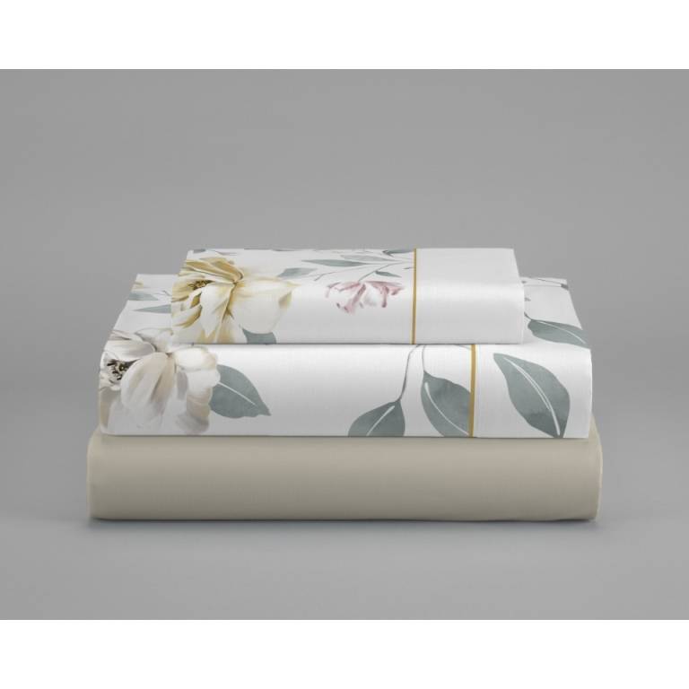 JUEGO SABANAS FLORES 3 PIEZAS (oro, Cama 090:160x270)