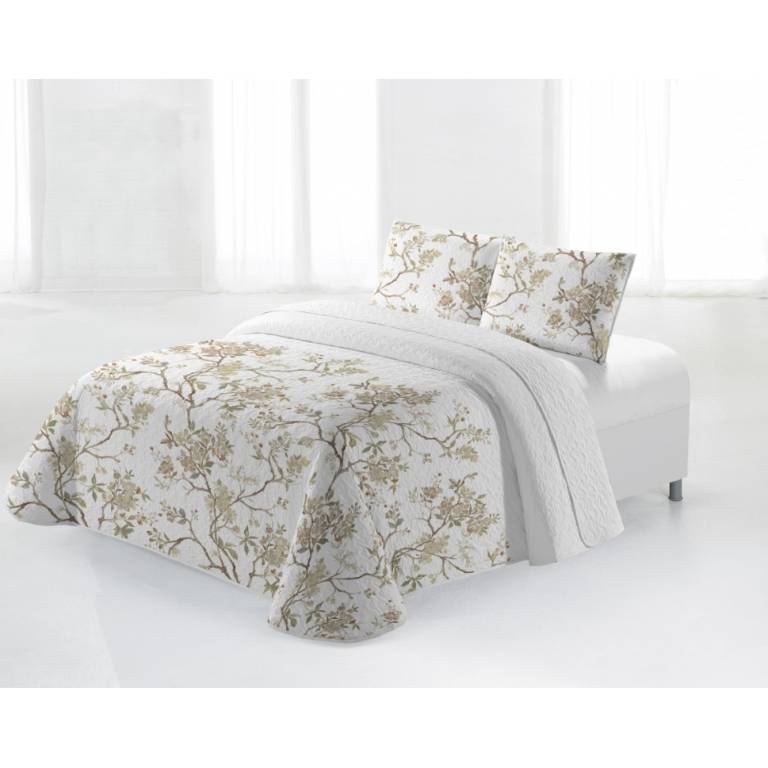 CONJUNTO COLCHA BOUTI ESTAMPADO DE FLORES Y FUNDAS DE COJIN (beige, Cama 135:235x270)