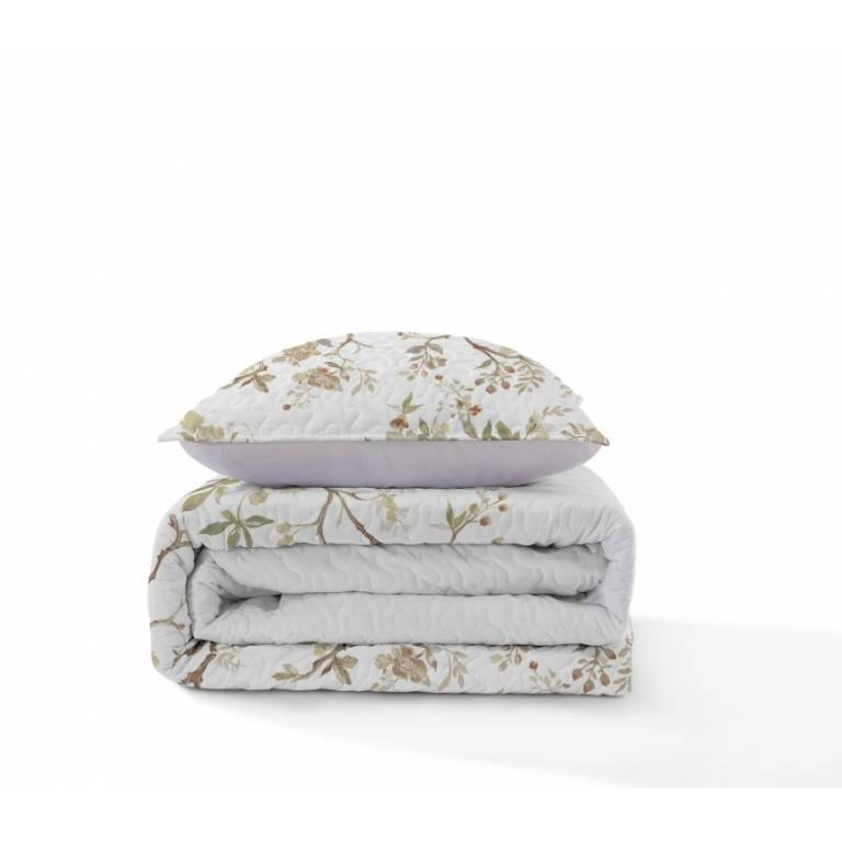 CONJUNTO COLCHA BOUTI ESTAMPADO DE FLORES Y FUNDAS DE COJIN (beige, Cama 135:235x270)