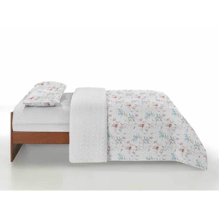 CONJUNTO COLCHA BOUTI ESTAMPADO DE FLORES Y FUNDAS DE COJIN (turquesa, Cama 135:235x270)
