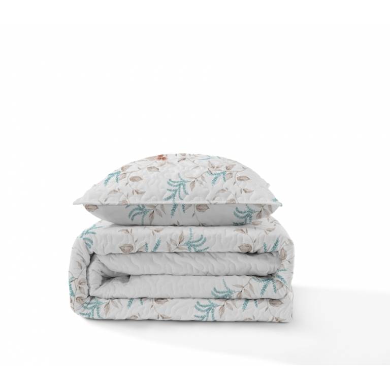 CONJUNTO COLCHA BOUTI ESTAMPADO DE FLORES Y FUNDAS DE COJIN (turquesa, Cama 135:235x270)