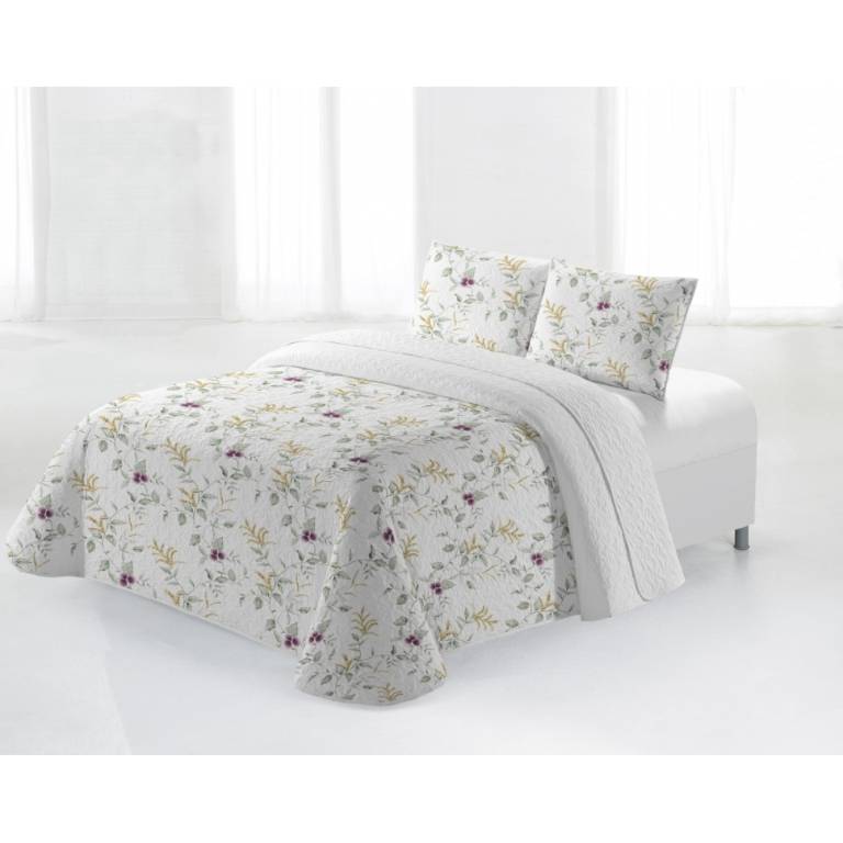 CONJUNTO COLCHA BOUTI ESTAMPADO DE FLORES Y FUNDAS DE COJIN (amarillo, Cama 135:235x270)