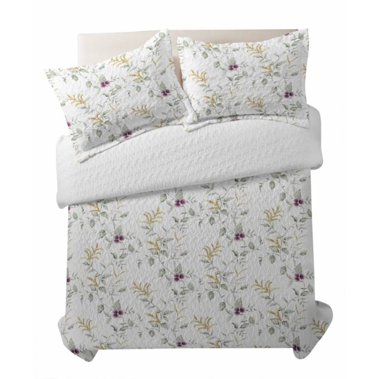 CONJUNTO COLCHA BOUTI ESTAMPADO DE FLORES Y FUNDAS DE COJIN (amarillo, Cama 135:235x270)