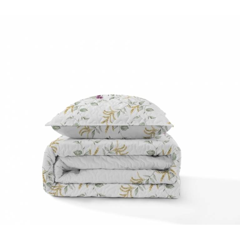 CONJUNTO COLCHA BOUTI ESTAMPADO DE FLORES Y FUNDAS DE COJIN (amarillo, Cama 135:235x270)