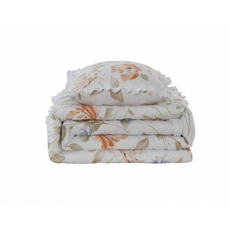 CONJUNTO COLCHA BOUTI ESTAMPADO DE FLORES CON PUNTILLA Y FUNDAS DE COJIN (nude, Cama 090:180x270)