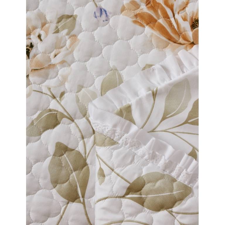 CONJUNTO COLCHA BOUTI ESTAMPADO DE FLORES CON PUNTILLA Y FUNDAS DE COJIN (nude, Cama 090:180x270)