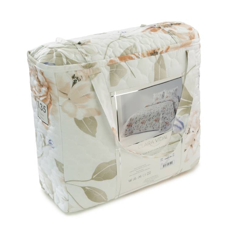 CONJUNTO COLCHA BOUTI ESTAMPADO DE FLORES CON PUNTILLA Y FUNDAS DE COJIN (nude, Cama 090:180x270)