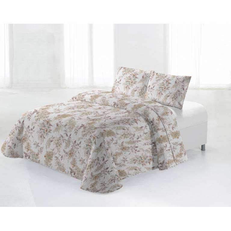 CONJUNTO COLCHA BOUTI ESTAMPADO DE FLORES Y FUNDAS DE COJIN (beige, Cama 135:235x270)