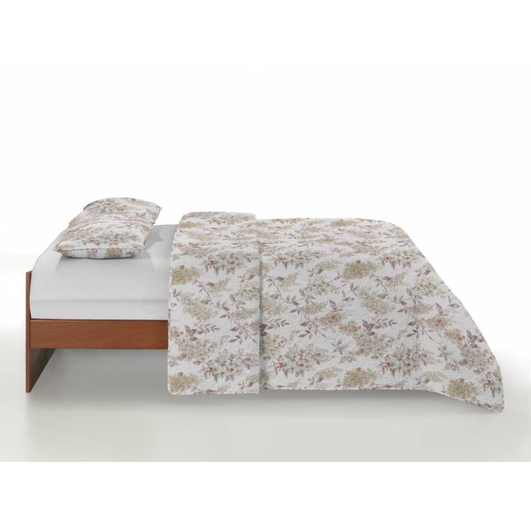 CONJUNTO COLCHA BOUTI ESTAMPADO DE FLORES Y FUNDAS DE COJIN (beige, Cama 135:235x270)