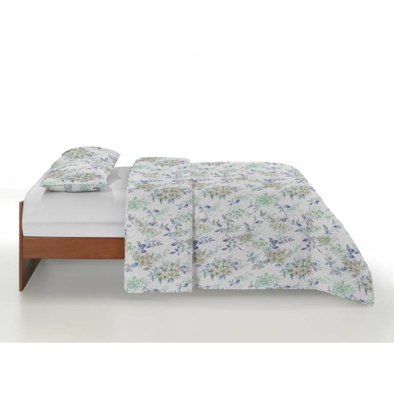 CONJUNTO COLCHA BOUTI ESTAMPADO DE FLORES Y FUNDAS DE COJIN (Cama 135:235x270, AQUA)