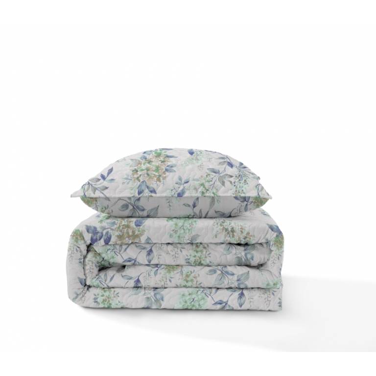CONJUNTO COLCHA BOUTI ESTAMPADO DE FLORES Y FUNDAS DE COJIN (Cama 135:235x270, AQUA)