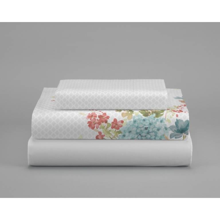 JUEGO SABANAS FLORES 3 PIEZAS (azul, Cama 135:220x270)