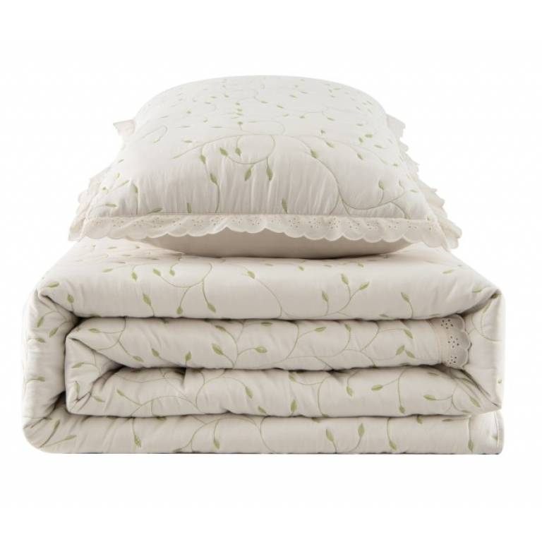 CONJUNTO COLCHA BORDADA TACTO SUAVE Y FUNDAS DE COJIN (verde, Cama 135:235x270)