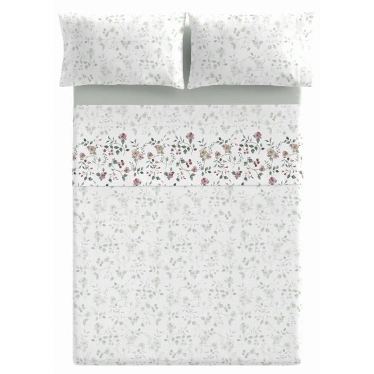 JUEGO SABANAS FLORES 3 PIEZAS (verde, Cama 090:160x270)