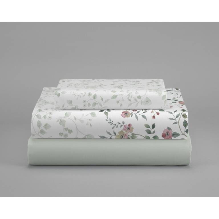 JUEGO SABANAS FLORES 3 PIEZAS (verde, Cama 090:160x270)