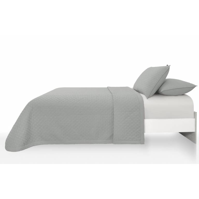 CONJUNTO COLCHA ACOLCHADO GEOMETRICO TACTO SUAVE Y FUNDAS DE COJIN gris