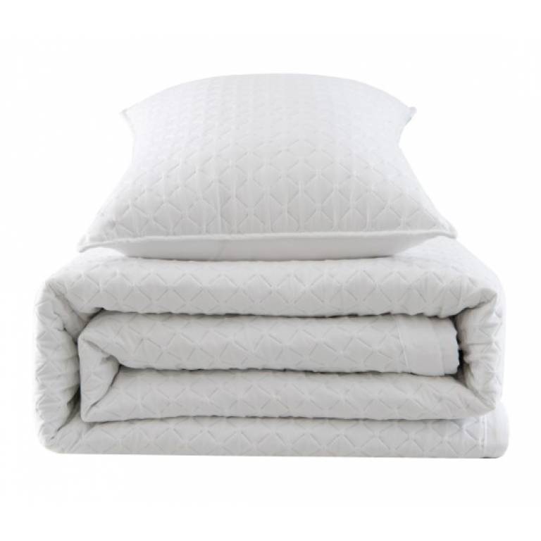 CONJUNTO COLCHA ACOLCHADO GEOMETRICO TACTO SUAVE Y FUNDAS DE COJIN (blanco, Cama 180:280x270)