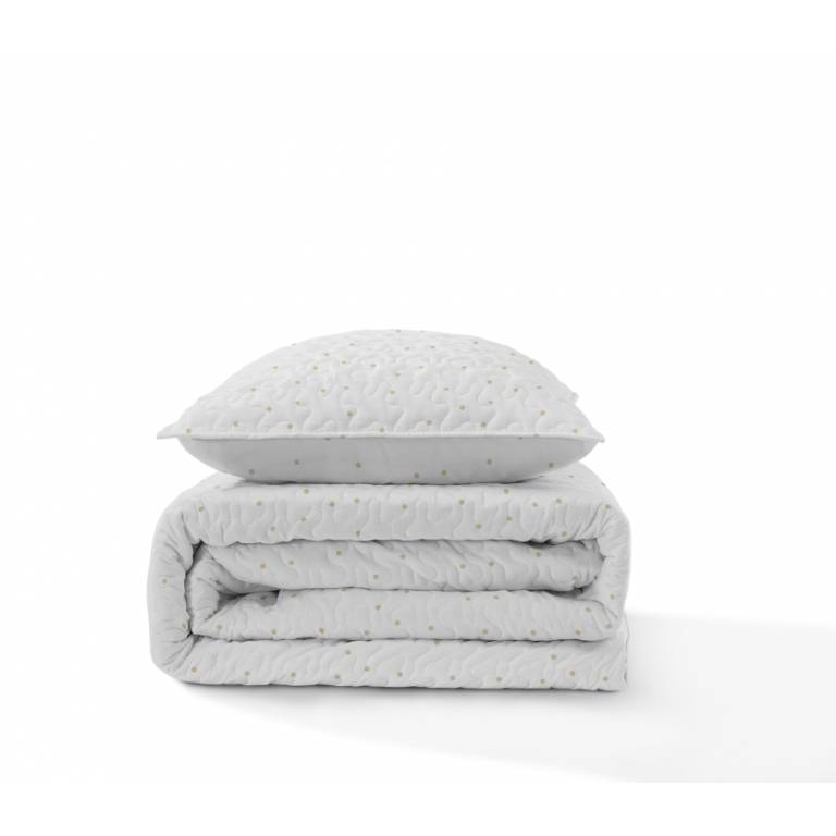 CONJUNTO COLCHA BOUTI ESTAMPADO DE TOPITOS Y FUNDAS DE COJIN (beige, Cama 090:180x270)