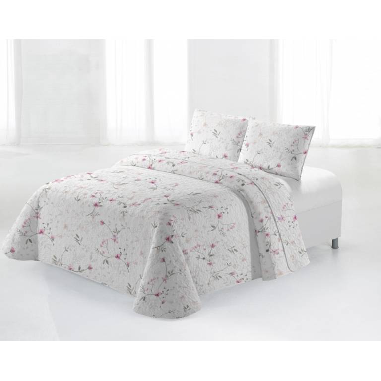 CONJUNTO COLCHA BOUTI ESTAMPADO DE FLORES Y FUNDAS DE COJIN (rosa, Cama 090:180x270)