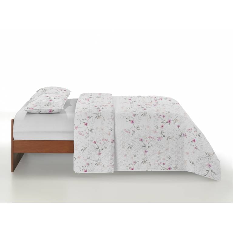CONJUNTO COLCHA BOUTI ESTAMPADO DE FLORES Y FUNDAS DE COJIN (rosa, Cama 090:180x270)