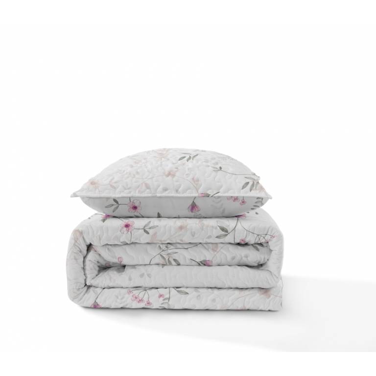 CONJUNTO COLCHA BOUTI ESTAMPADO DE FLORES Y FUNDAS DE COJIN (rosa, Cama 090:180x270)