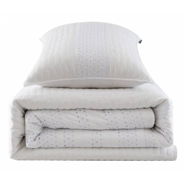 CONJUNTO COLCHA BORDADA TACTO SUAVE Y FUNDAS DE COJIN (blanco, Cama 135:235x270)