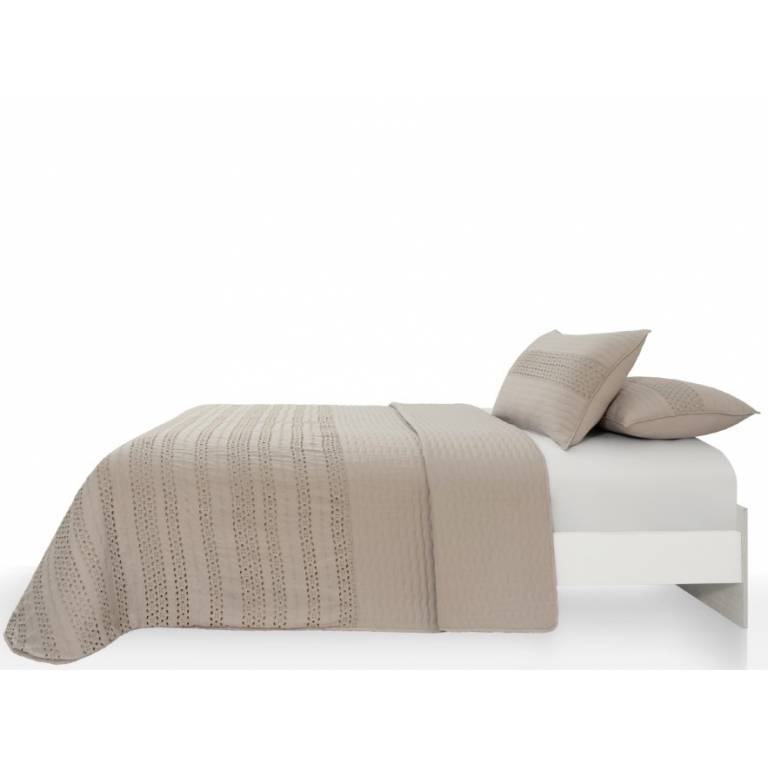 CONJUNTO COLCHA BORDADA TACTO SUAVE Y FUNDAS DE COJIN (beige, Cama 150:250x270)